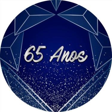 Imagem de Painel De Festa Redondo 1,50x1,50 -  Azul Geometrico Prateado 65 Anos 