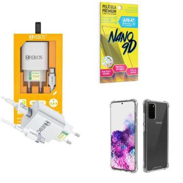 Imagem de Kit Carregador Turbo + Capinha Samsung S20 Plus + Película 9D - HRebos