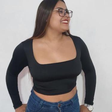 Imagem de Cropped Decote Quadradinho Manga Longa Em Tecido Suplex - VINHA FASHIO