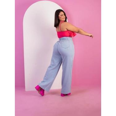 Imagem de Calça Jeans Feminina Lisa Clara Plus Size Pantalona - Explosao, 46