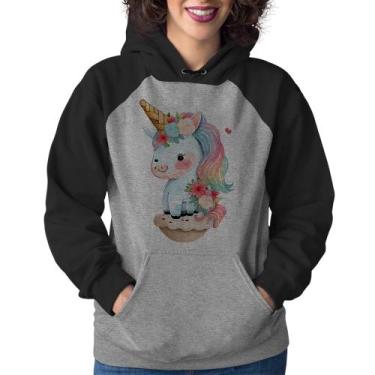 Imagem de Moletom Feminino Unicórnio Bebê - Foca na Moda, Cinza, Preto, G