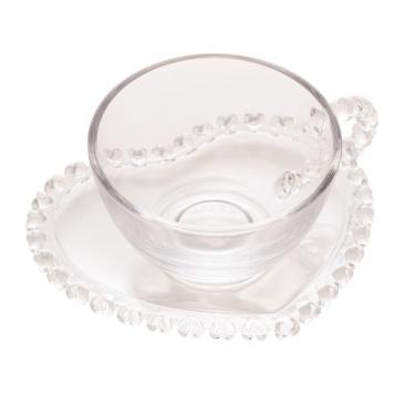 Imagem de Xícara p/Chá com Pires de Cristal Coração Transpar.170ml - Unid. - Lyo