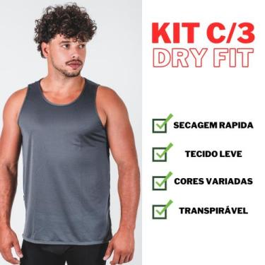 Imagem de Kit c/3 Camiseta Regata Dry Fit Antitranspirante Academia Exercício Ma