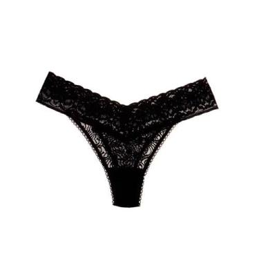 Imagem de Calcinha Fio Dental Rendada DeMillus 51190, Preto, G/EG