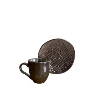 Imagem de Xícara de Café e Pires Cerâmica Juta Metálica 120ml - 1 Unid - PORTO B