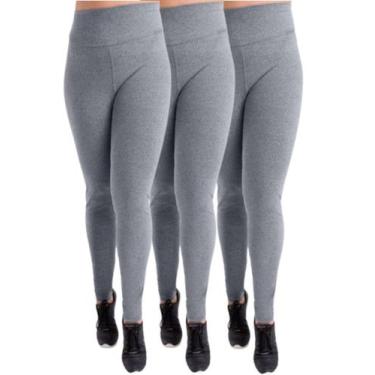 Imagem de Kit com 3 Calças Legging Plus Size Suplex Basicas Cinza G1/G2/G3 - Aba