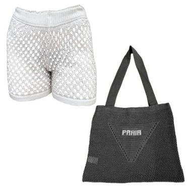 Imagem de Kit Saia ou Short Tricot Feminina com Bolsa Sacola de Praia Crochê - G