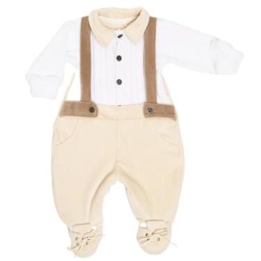 Imagem de Macacão Luxo Plush Bebê Menino Suspensório Lessa Kids B8933, Creme, G 
