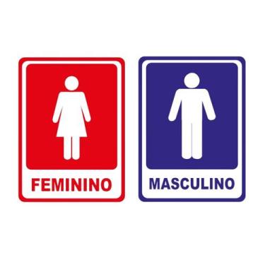 Imagem de Kit 2 Placas de Vinil Banheiro Feminino + Masculino 20X15 Cm - Arte Se