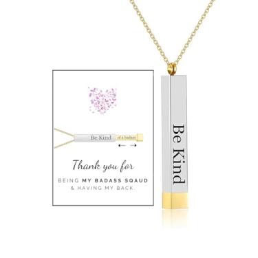Imagem de Colar Be Kind Of A Badass para mulheres, Be Kind Of A Badass Colar Mensagem Escondida Para Meu Esquadrão Badass Melhores Amigos Irmãs Irmãs Irmãs Inspiradoras Tubos Quadrados Amizade Presente Joias,