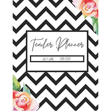 Imagem de Teacher Planner July-June 2019-2020: Black & White Lined Rose: Daily, Weekly, Monthly Academic Organizer with Class Schedule, Weekly and Monthly ... and Teachers, Seating Chart, and Notes