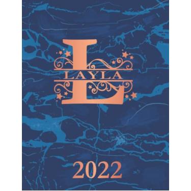 Imagem de Layla: 2022. Personalized Name Weekly Planner Diary 2022. Monogram Letter L Notebook Planner. Blue Marble & Rose Gold Cover. Datebook Calendar Schedule