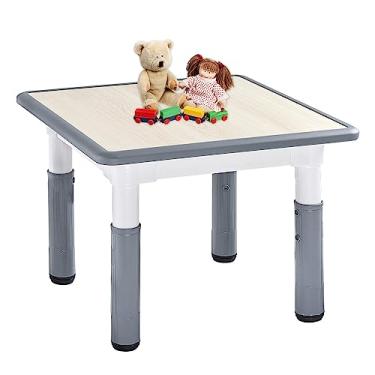 Imagem de FUNLIO Mesa infantil ajustável, altura de 3 andares para idades de 3 a 8 anos, mesa infantil fácil de limpar para salas de aula/creches/residências, aprovada pelo CPC e CE, 60 x 50 cm - cinza