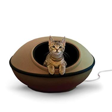 Imagem de K&H Pet Products Cama aquecida para gatos grandes, Thermo-Kitty Mod Dream Pod Cama aquecida para barraca de gato para ambientes internos, aquecimento, almofada lavável, aquecedor à prova d'água,