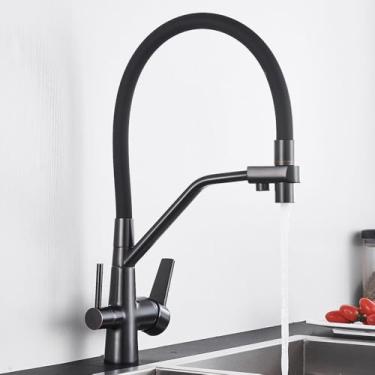 Imagem de Torneira de cozinha com filtro, torneira purificadora de latão dourado escovado, torneira de água potável, misturador de pia, preta