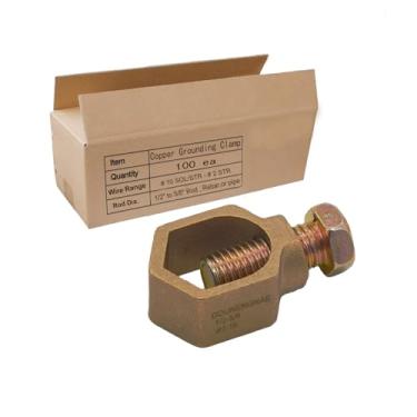 Imagem de Pacote com 100 unidades de grampo de haste de aterramento de cobre, ótimo para hastes de aterramento de 1,27 cm - 1,27 cm