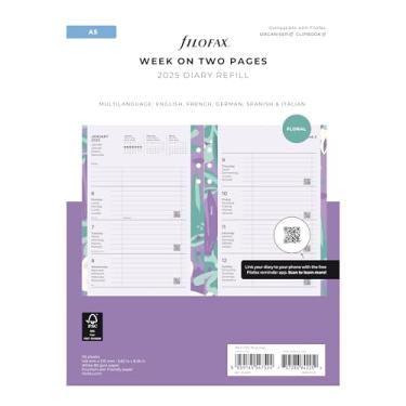 Imagem de Filofax Recarga de diário de calendário, tamanho A5, semana para visualização, pacote de diário floral ilustrado com design de impressão em quatro cores, multilíngue: cinco idiomas, 2025 (C6351-25)