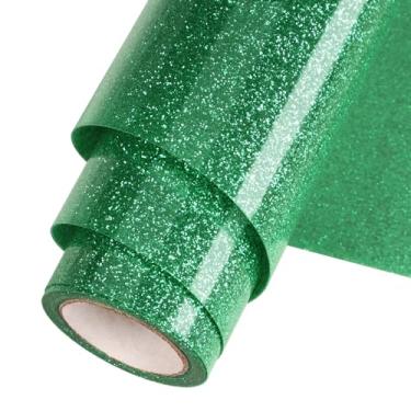 Imagem de WOOGLITTER rolo de vinil de transferência de calor htv com glitter verde 12 polegadas x 5 pés para artesanato em camisetas ferro glitter em vinil adequado para todas as máquinas de corte fác