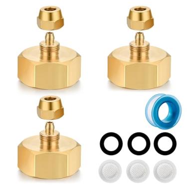 Imagem de SIGURANTA Adaptador de irrigação por gotejamento de mangueira de jardim, rosca fêmea de latão 3/10.2 cm GHT para mangueira de água 1/4 acessórios de irrigação adaptador de mangueira (conjunto com 3)