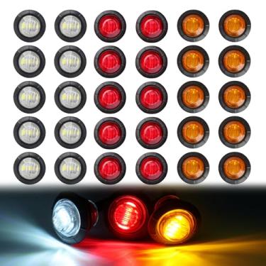 Imagem de TMH 30 peças 3/4 polegadas 10 âmbar + 10 vermelho + 10 luz branca 3 marcadores de folga de LED luzes indicadoras laterais mini redondo dianteiro traseiro com ilhós para caminhão reboque caminhão