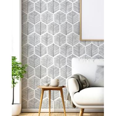 Imagem de MelunMer Papel de parede cinza moderno para descascar e colar Boho autoadesivo removível 190 cm C 43 cm L papel de parede para quarto/banheiro, papel de contato à prova d'água para armários/gavetas,