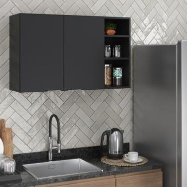 Imagem de Armário Suspenso de Parede Embutido Aéreo Cozinha Multiuso Nicho Prateleira Organziador Lavanderia 2 Portas - Ópera (Preto)