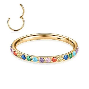 Imagem de PEAKLINK 20G 18G 16G 14G CZ/Opala Aço Inoxidável Sem Costura Articulada Segmento Anel de Piercing para Cartilagem de Concha de Septo Helix 6/7/8//9/10/12 mm