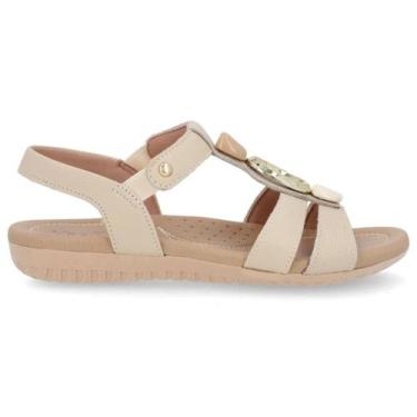 Imagem de Sandália Feminina Usaflex R1879 Couro Rasteira Com Enfeite, Vanilla, 3