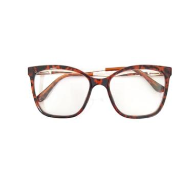 Imagem de Armação de Óculos de Grau Retangular, Unissex, Preto com Hastes Metálicas (Animal Print)