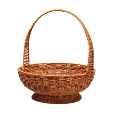 Imagem de Ioensy Cesto de cesta ao ar livre cesto de frutas de portátil cesta de presente redonda cesta de armazenamento para featival decoração de festa de, L