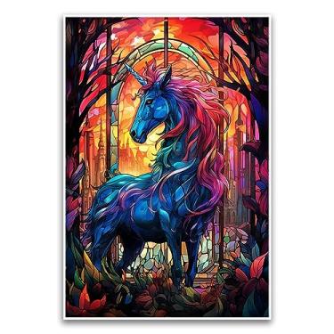 Imagem de Pôster de unicórnio de vitral - Pôster de arte digital inspirado em vitral bonito colorido - Pôster sem moldura de 30 x 45 cm - Pôster premium em papel brilhante de 45 kg - Impresso nos EUA FHJP1071