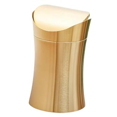 Imagem de DimyFew Lixeira de Lixeira compacta Tampa giratória Aberta Lixeira pequena Lixeira de mesa para carro Escritório Café Bar Quarto, Ouro