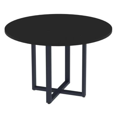Imagem de Mesa de Reunião Redonda P25 Pandin 110 cm (Largura) Tampo MDP Preto Pé Aço Tubular Azul Del Rey