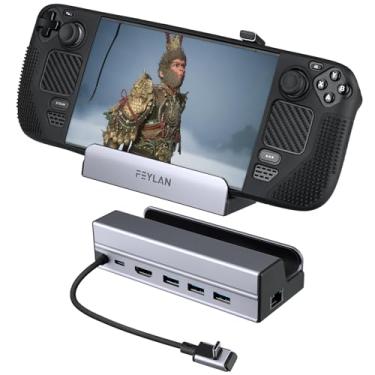 Imagem de Estação de ancoragem Feylan 6 em 1 com HDMI 4K a 60Hz, Ethernet de 1 Gbps, carregamento rápido USB-C de 100 W, 3 portas USB 3.0, compatível com Steam Deck OLED, ROG Ally
