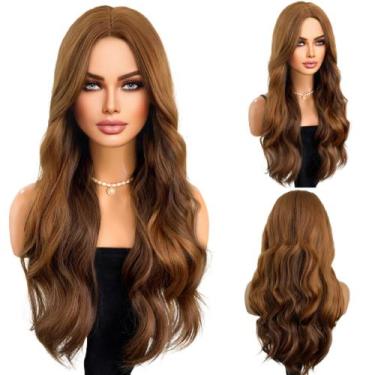 Imagem de Peruca Longa Ondulada Sem Franja 70cm Estilo Europeu - GM Hair, Castan