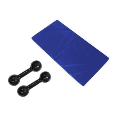 Imagem de Kit Treinar Em Casa Com Colchonete Azul + Par Halter Bola Emborrachado