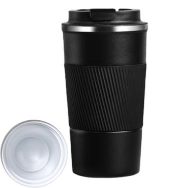 Imagem de Xícara de café clássica de aço inoxidável de parede dupla de 510 ml com forro interno revestido de cerâmica – Caneca de bebida isolada unissex para uso no escritório e lazer (preto)