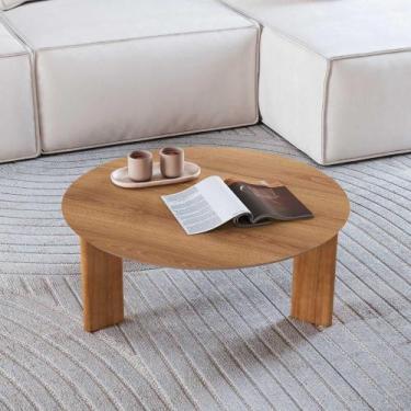 Imagem de Mesa de Centro Redonda Chanfrada 80cm MDF com Pés em Madeira - Artesan