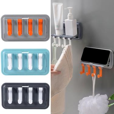 Imagem de 3 Suporte Prateleira Celular Dobrável Ganchos Adesivo Parede