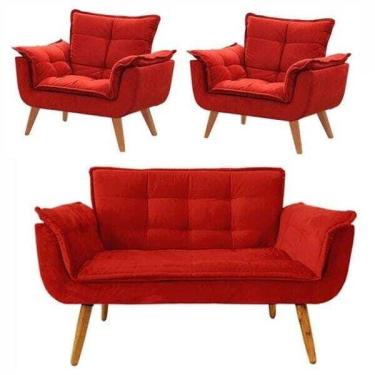 Imagem de Conjunto Chesterfield Luxo Opala sala/recepão/escritório (1 Namoradeira + 2 Poltronas) suede vermelho