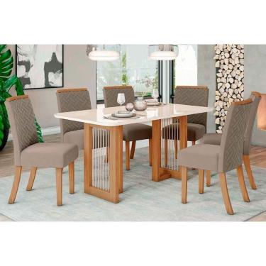 Imagem de Sala De Jantar Completa Yara c- Tampo Madeirado c- Vidro Reto 160x90cm E 6 Cadeiras Malu Nature-suede Light Marrom Amendoa - Henn
