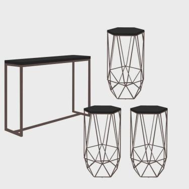 Imagem de Kit 3 Banquetas Liz + 1 Mesa Bancada Mavie 150cm Industrial Ferro Marrom mdf Preto - Ahazzo Móveis