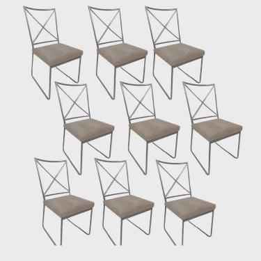 Imagem de Kit 09 Cadeiras Sala de Jantar Escritório Office Clark Industrial Ferro Cinza Corino Bege - Ahz Móveis