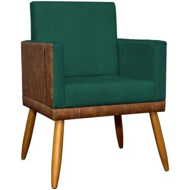 Imagem de Poltrona Decorativa Lis Corino e Pé Palito 30 Cm Castanho - Verde Suede Corino