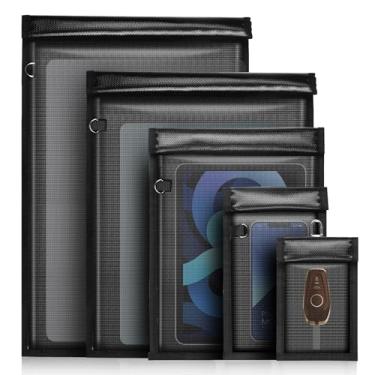Imagem de Pacote com 5 bolsas Faraday para telefones, bloqueador de chave RFID, à prova de fogo, à prova d'água, à prova de EMP, bolsa escura para bloqueio de sinal de telefone celular e anti-rastreamento