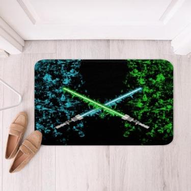 Imagem de Feelyou Tapetes de banheiro com sabre de luz 51 x 81 cm para crianças, verde, azul-petróleo, Btah, para banheira, para meninos, adolescentes, sabre de luz, ilhós, para banheiro, arte abstrata,