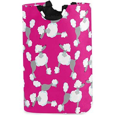 Imagem de visesunny Cesta de roupa suja dobrável Poodle cão animal grande cesto de roupa suja tecido oxford organizador de brinquedos com alça para banheiro, quarto, quarto de crianças e dormitório