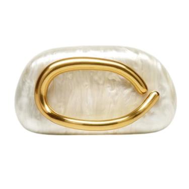 Imagem de Bolsa clutch de acrílico para mulheres, clássica, redonda, acrílica, noturna, vintage, metal, guidão, bolsa para festa de casamento, formatura, Bege, Medium