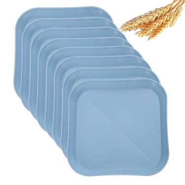 Imagem de Conjunto de pratos quadrados de palha de trigo de 14 cm, prato de jantar profundo inquebrável, leve, uso reutilizável para casa e cozinha (azul claro, 8)