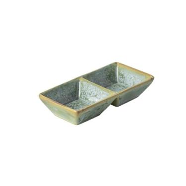 Imagem de Conjunto de utensílios de mesa, pratos, tigelas e pratos de cerâmica estilo chinês - prato de molho de grade dupla de 14,2 cm